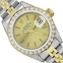 Rolex Ladies Two Tone Champagne Index Diamond Date Wristwatch With Rolex Box