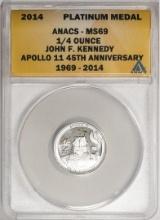 2014 Proof 1/4 oz Platinum JFK Apollo 11 Anniversary Medal ANACS MS69