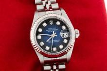 Rolex Ladies Stainless Steel Blue Vignette Diamond Datejust with Box