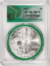 2002 $1 American Silver Eagle Coin PCGS MS70 Direct From U.S. Mint Sealed Box