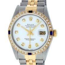 Rolex Mens Two Tone Sapphire and Diamond Datejust Wristwatch