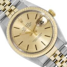 Rolex Mens Two Tone Champagne Index Datejust Wristwatch With Rolex Box