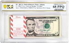 Pack 2017A $5 Federal Reserve STAR Notes Atlanta Fr.1998-F* PCGS Superb Gem UNC 68PPQ