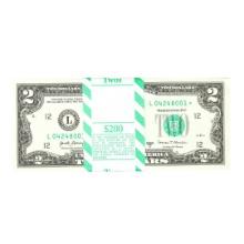 Pack of (100) Consecutive 2017A $2 Federal Reserve STAR Notes San Francisco