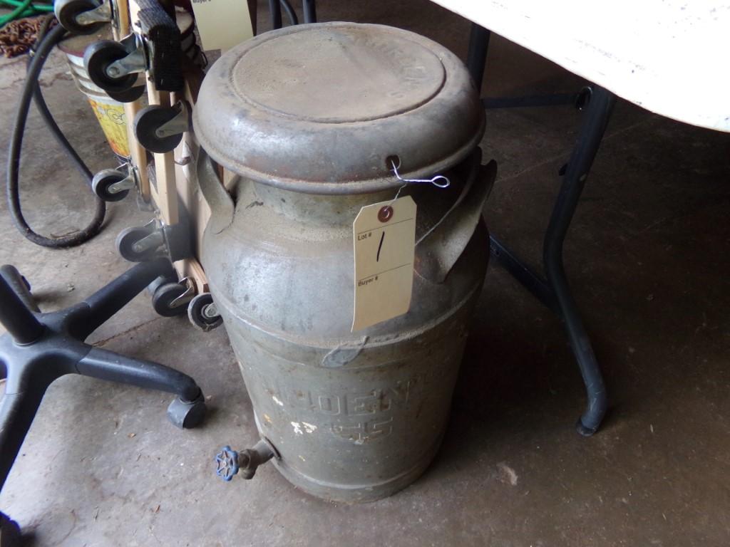 Antique Solid Handle Milk Can, ''Bordens'' Stamped, w/Lid, Has a Tap Instal