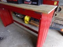 Craftsman Work Bench, Red Steel Legs, Plywood Top, 72'' x 18'' x 40'' Tall
