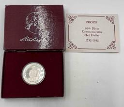 Modern Commemoratives: 1982 US Mint 90% Silver George Washington Half Dollar, 1992 US Mint Columbus
