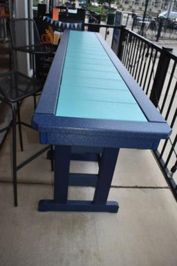 BLUE/TEAL COMPOSITE COUNTER/BAR HEIGHT TABLE WITH