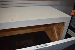 HOMEMADE WOODEN STORAGE BIN, FRONT REMOVES -