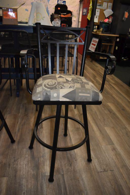 (3) WROUGHT IRON LOOK SWIVELING BAR STOOLS WITH