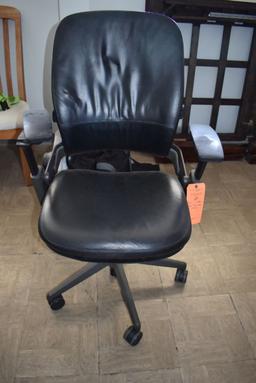 BLACK VINYL OFFICE CHAIR, ADJUSTABLE - ON CASTERS