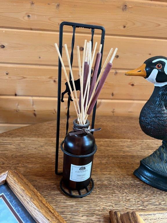 Duck Figurine, Incense Holder, Woven Basket with Dice