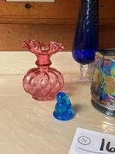 Fenton style Ruby Overlay Diamond Optic Vase