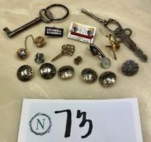 Vintage Keys, Tie Clips, Lapel Pins, Buttons,