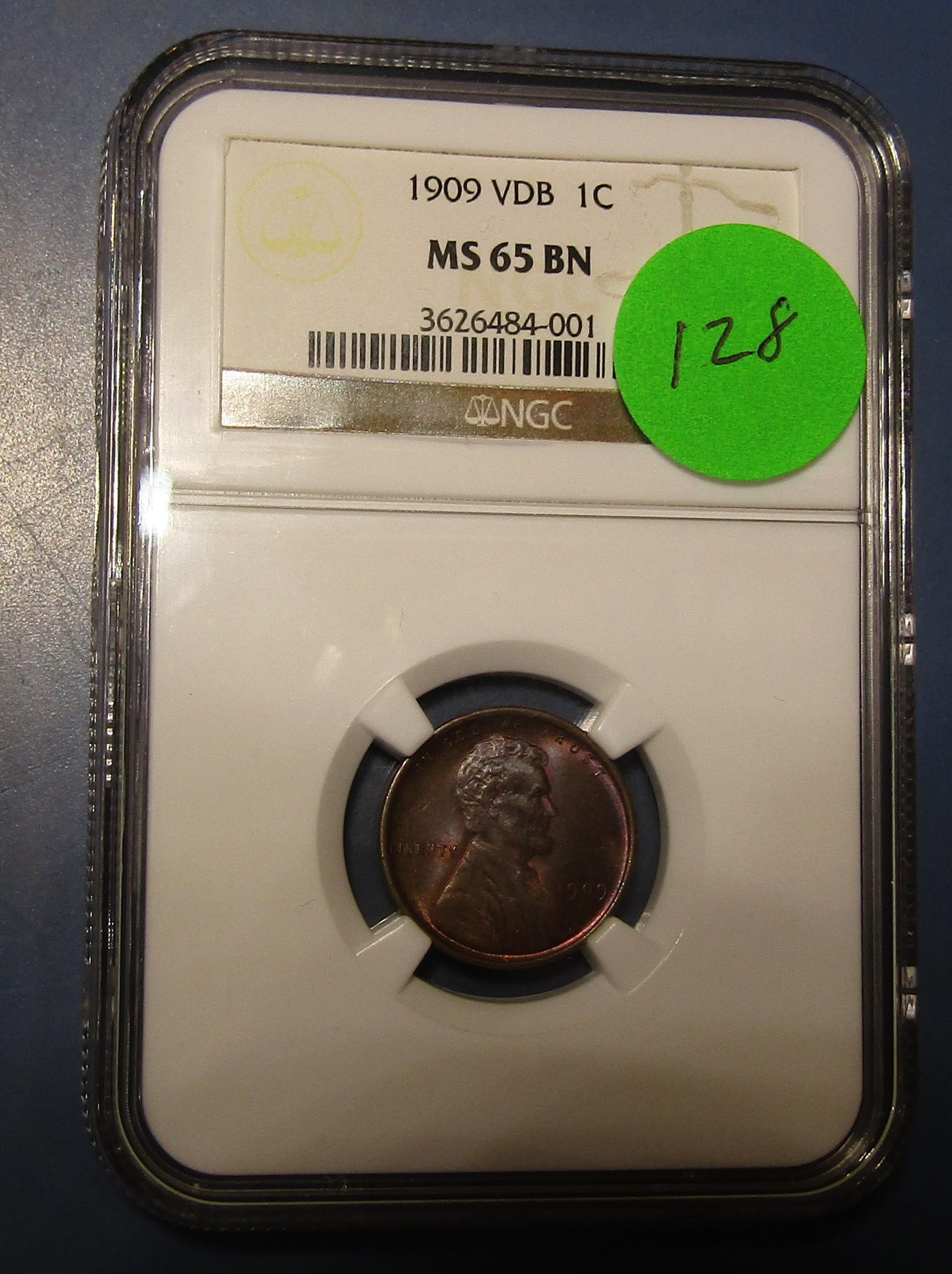 1909-VDB LINCOLN CENT NGC MS-65 BROWN