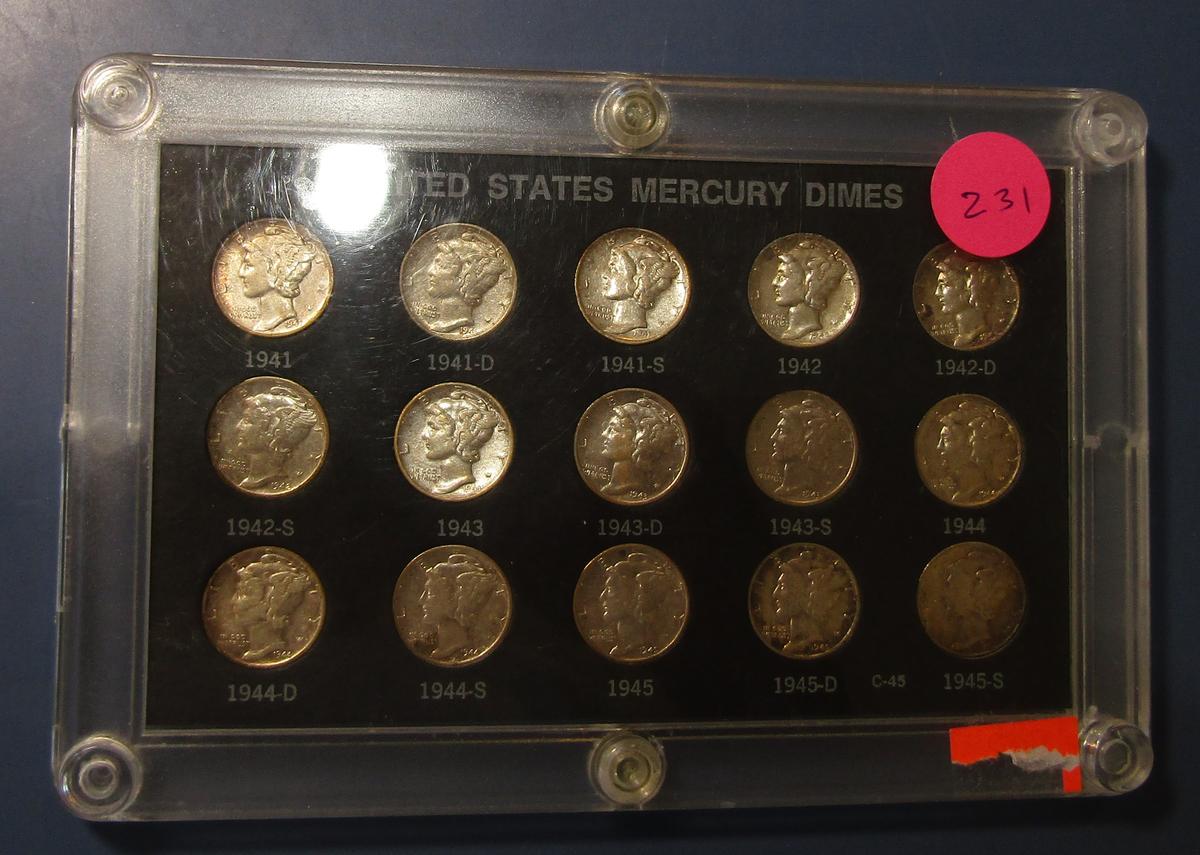 MERCURY DIME SET 1941-1945-S XF/AU IN HOLDER