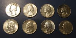 LOT OF EIGHT MISC. EARLY DATE SILVER WASHINGTON QUARTERS GEM UNC (8 COINS)