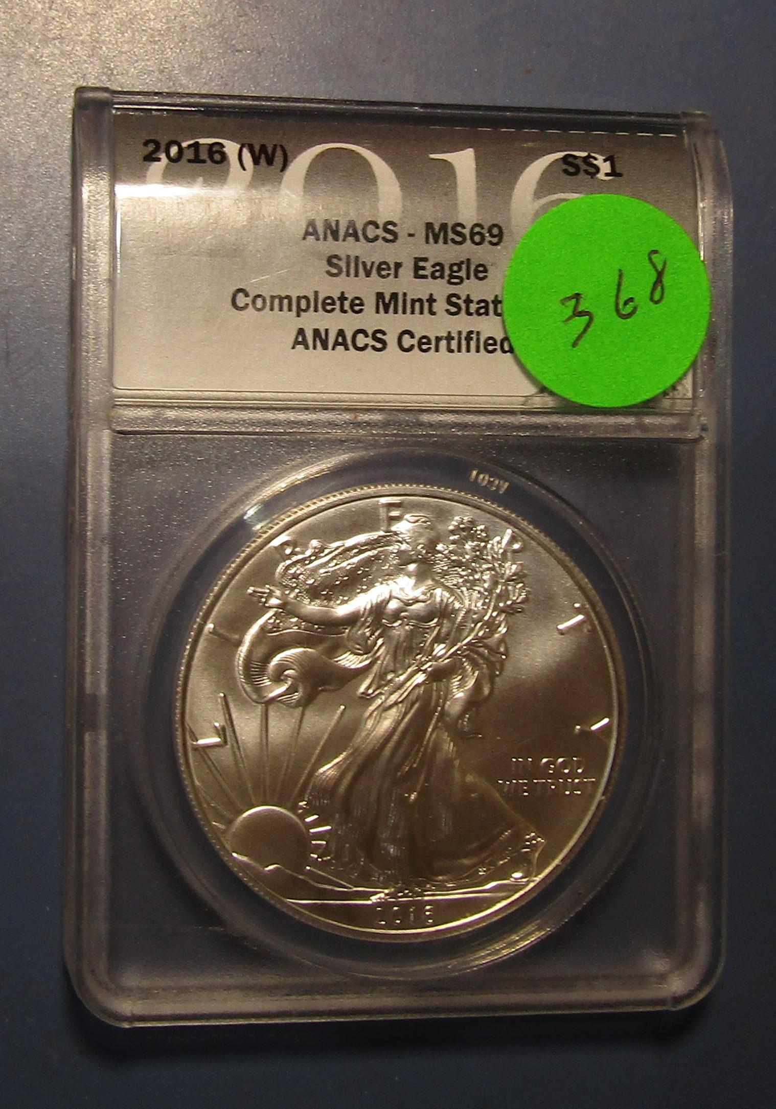 2016-W SILVER AMERICAN EAGLE ANACS MS-69