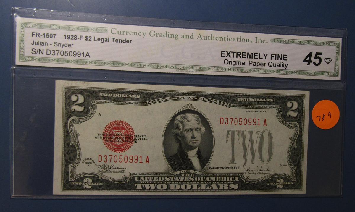 1928-F $2.00 LEGAL TENDER NOTE FR 1507 CGA XF-45