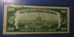 1929 $50.00 KANSAS CITY NATIONAL NOTE VF (TAPE REPAIR)