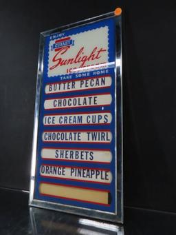 Cudahy Sunlight Ice Cream Menu Board