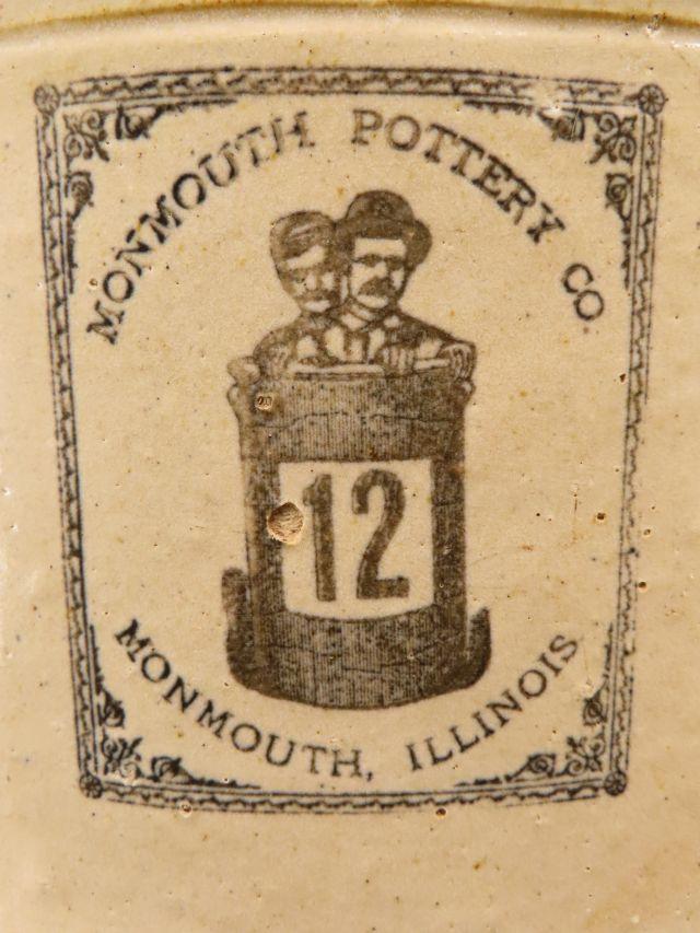 Monmouth Pottery Co. 2 Men in a Barrel Crock