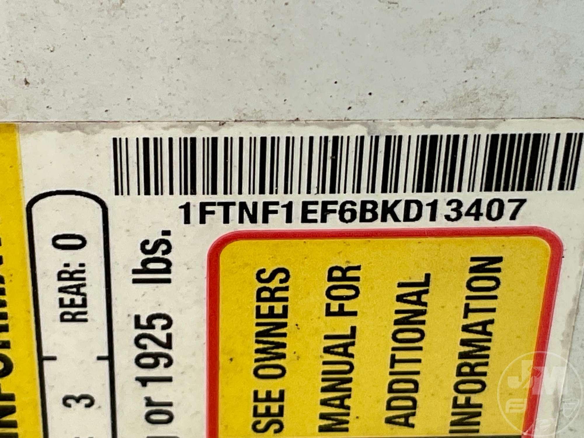2011 FORD F-150 XL REGULAR CAB 4X4 PICKUP VIN: 1FTNF1EF6BKD13407