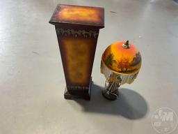 ANTIQUE VICTORIAN PORCELAIN TABLE LAMP WITH STAND ****GLOBE IS BROKEN***