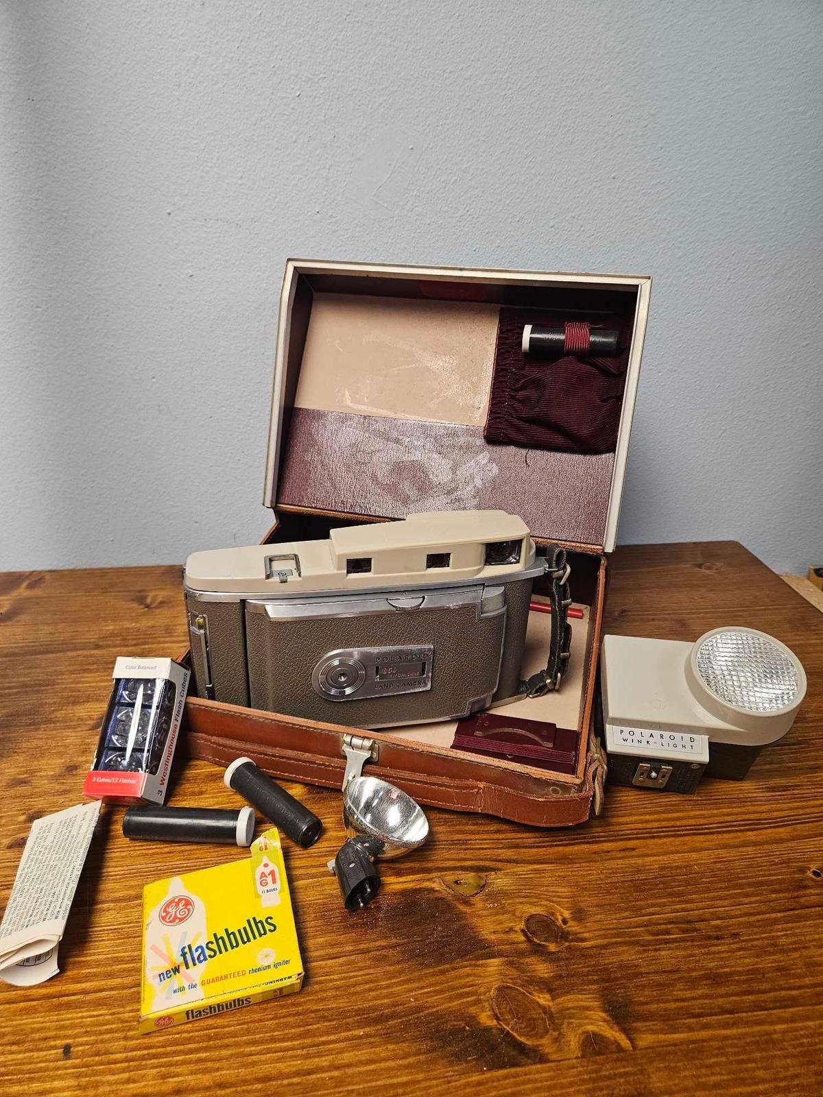 Vintage Polaroid Camera In Top Grain Cow Hide Case