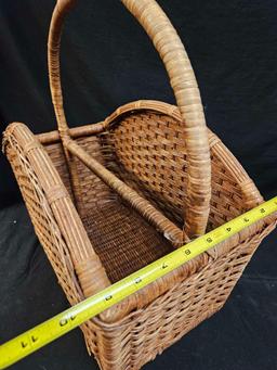 Wicker woven magazine basket holder