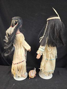 ANOTHER NATIVE AMERICAN COUPLE COLLECTIBLE DOLLS ON STANDS