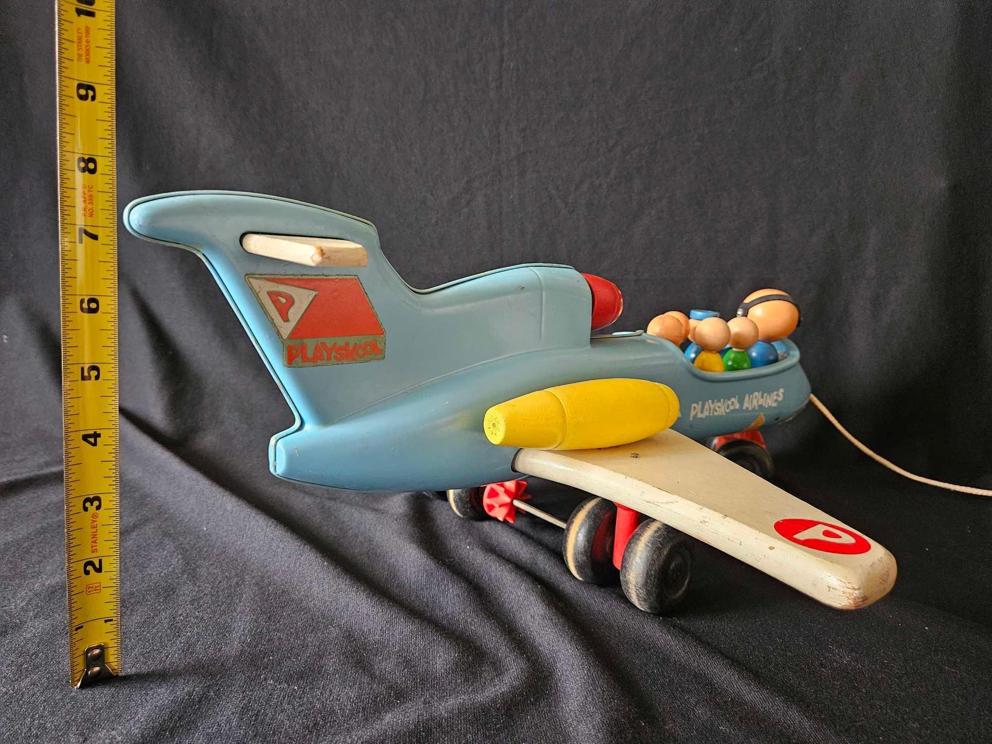 21 in. Vintage Playskool Airline Little People Pull Toy Airplane and Little People