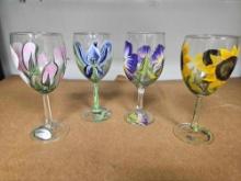 (4) HANDPAINTED WINE GLASSES