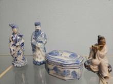 ORIENTAL GROUPING LIDDED DISH, FIGURINES