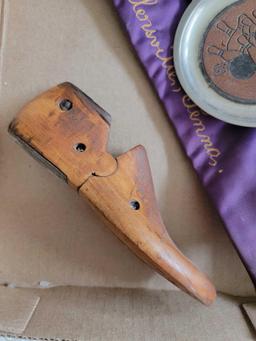 Wooden Shoe Last, Bowling Themed Ash Tray, Sellersville Penna. Hat & Truck Bank with Coins