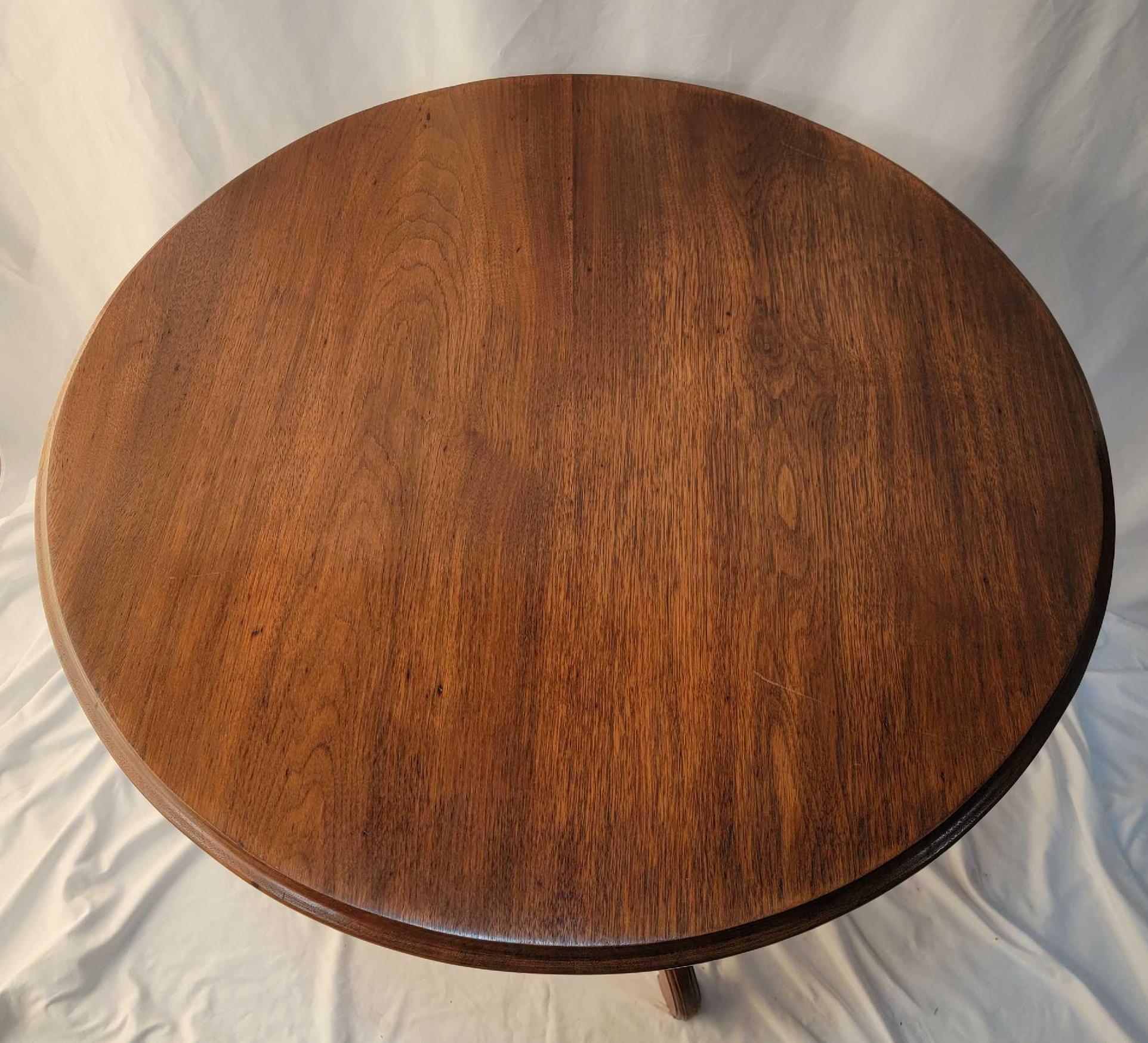 Walnut Tilt Top Three-Legged Table