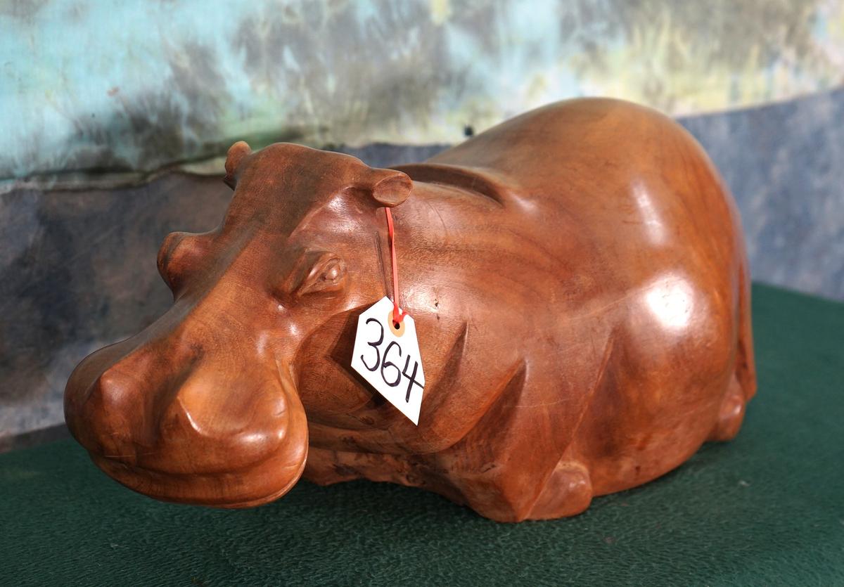 Large Wood Carved African Hippo