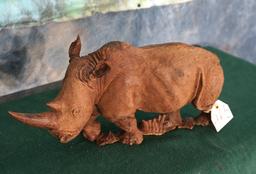 African Wood Carving of  White Rhino