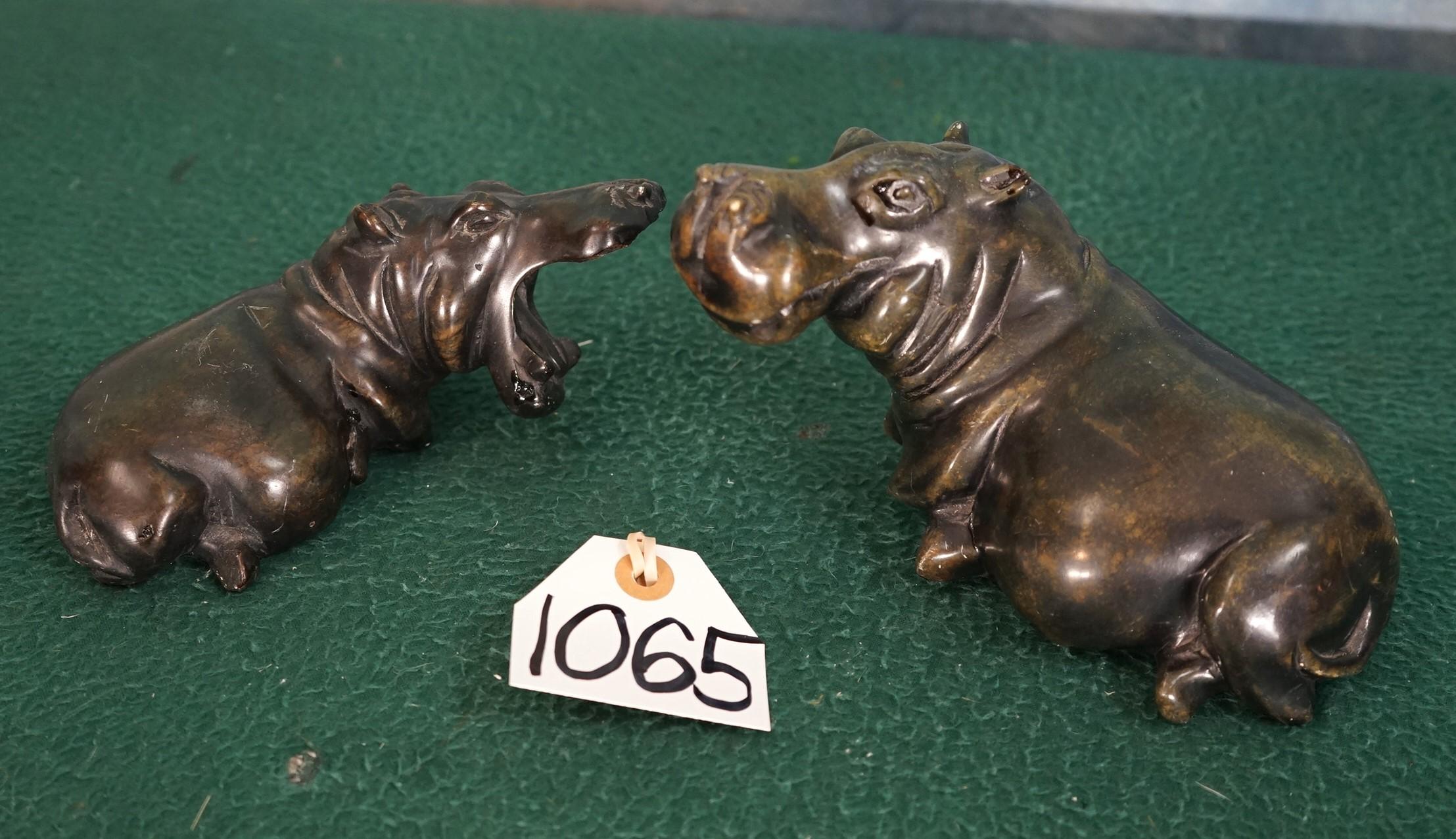 Pair of Carved Soapstone Hippos
