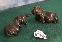 Pair of Carved Soapstone Hippos