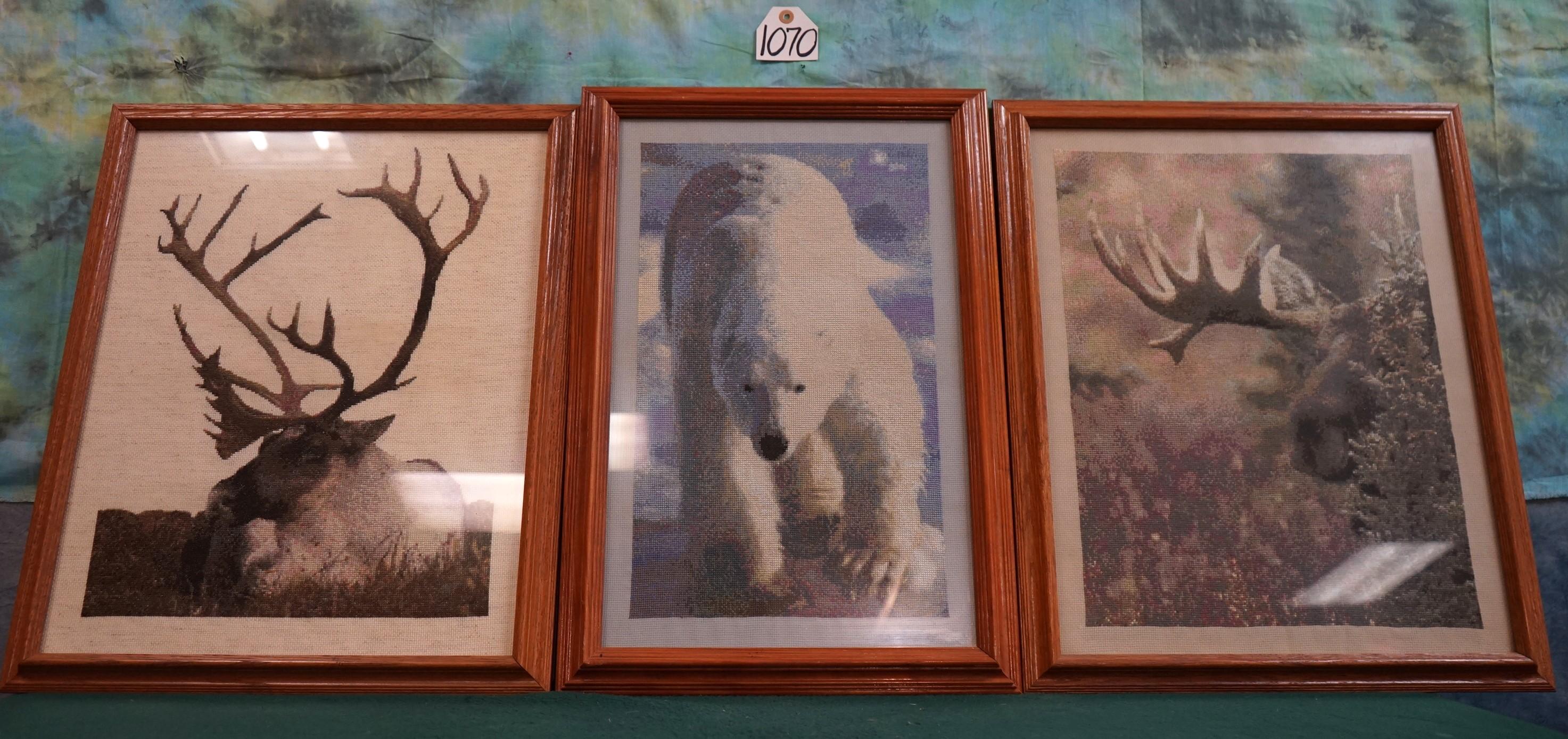 Three Dyed Fabric Frame Pictures of Wildlife