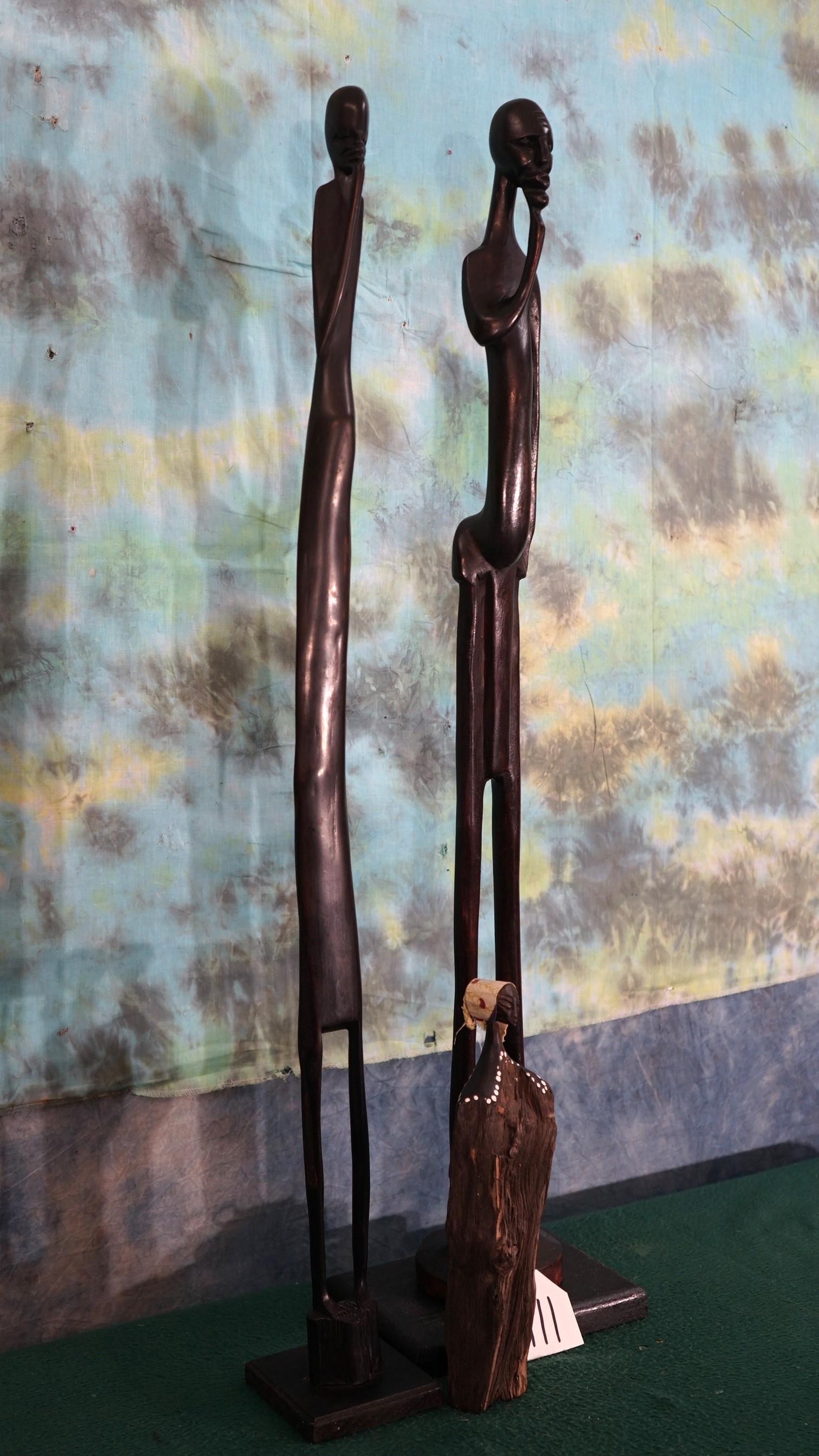 Two Tall & One Medium size African Wood People Statues