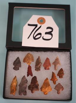 13 Authentic "Bird Point" Arrowheads in Display Case from New Mexico & Colorado Artifacts