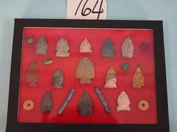 13 Authentic Arrowheads in Display Case from the South
