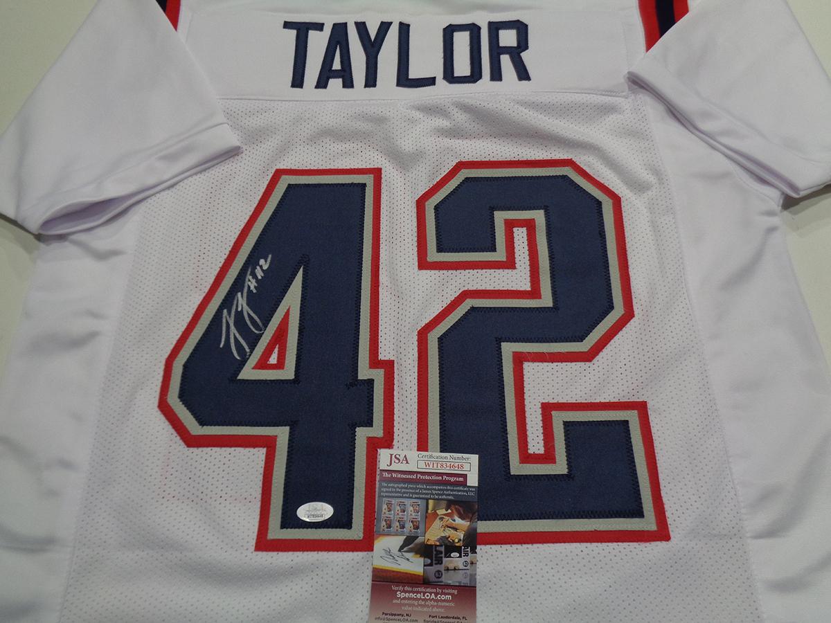 J.J. Taylor New England Patriots Autographed Custom Football Jersey JSA W coa