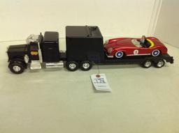 Ertl, Peterbilt car hauler w/Vintage Early Latta Frizione Racing Tin Toy Sp