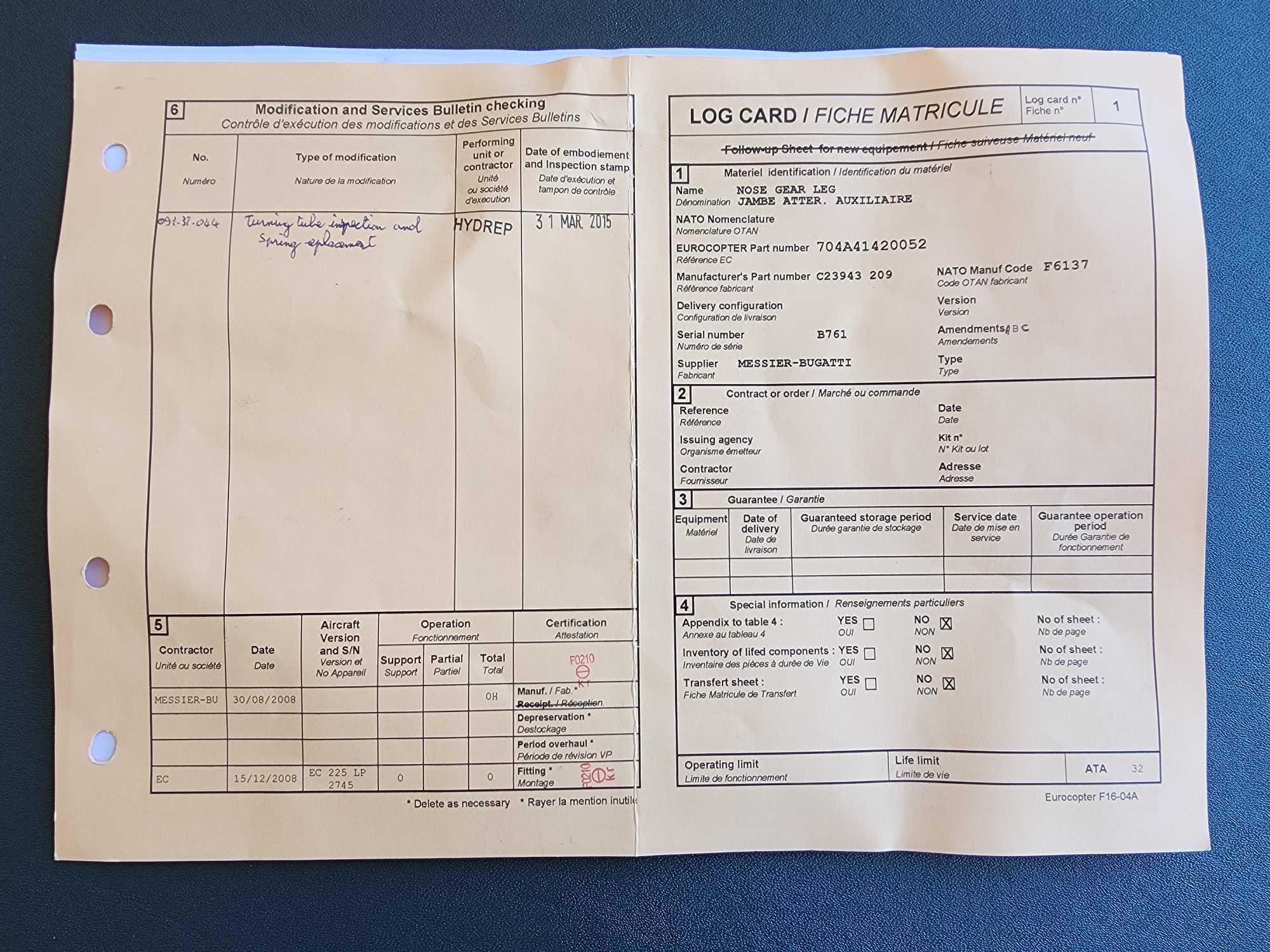 NOSE GEAR ASSY C23943-209 ALT# 704A41420052 (REPAIRED)