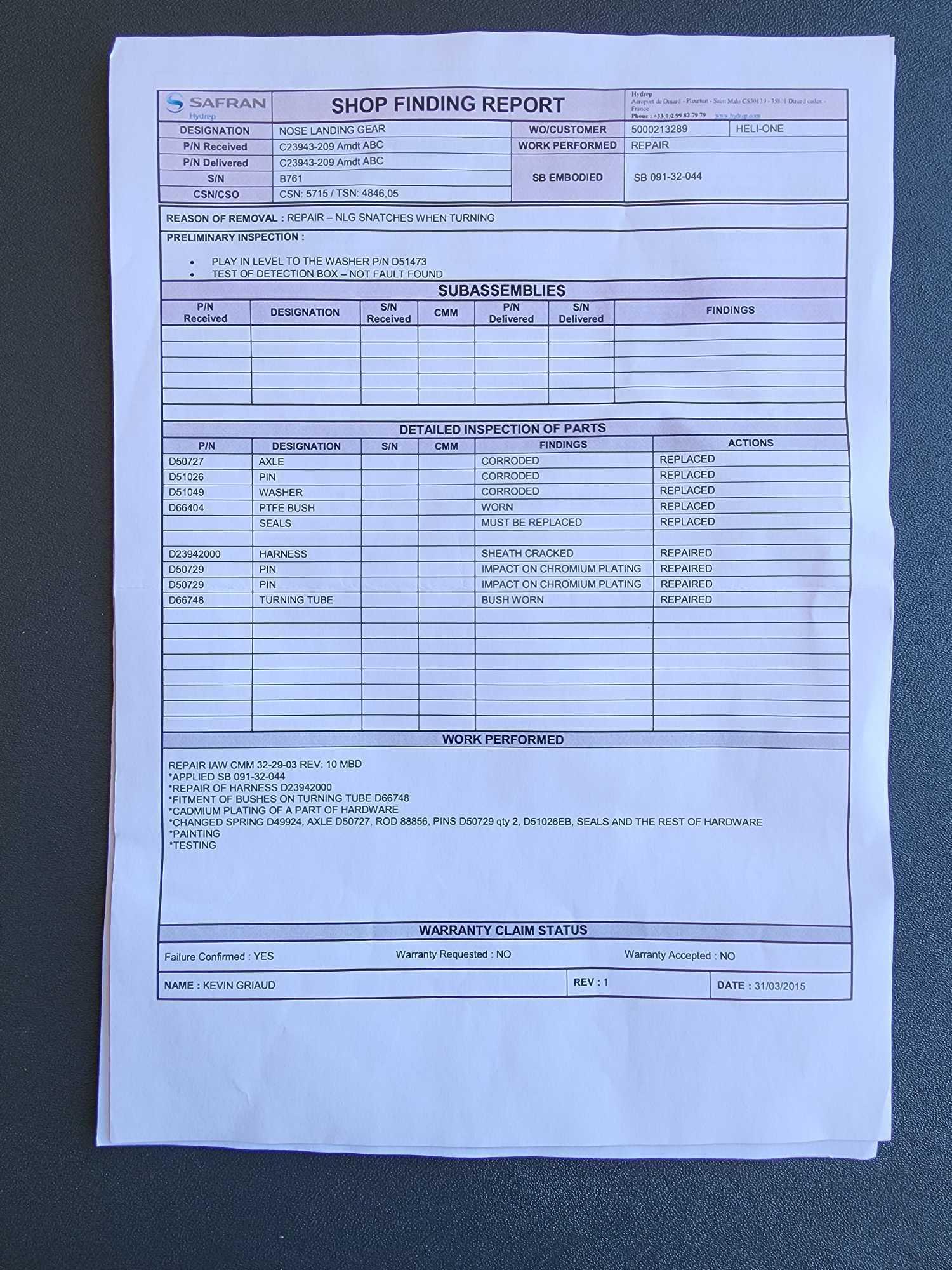 NOSE GEAR ASSY C23943-209 ALT# 704A41420052 (REPAIRED)