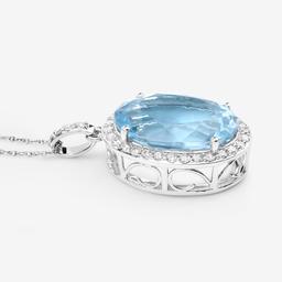 14KT White Gold 9.11ct Aquamarine and Diamond Pendant with Chain