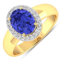 14KT Yellow Gold 1.41ct Tanzanite and Diamond Ring